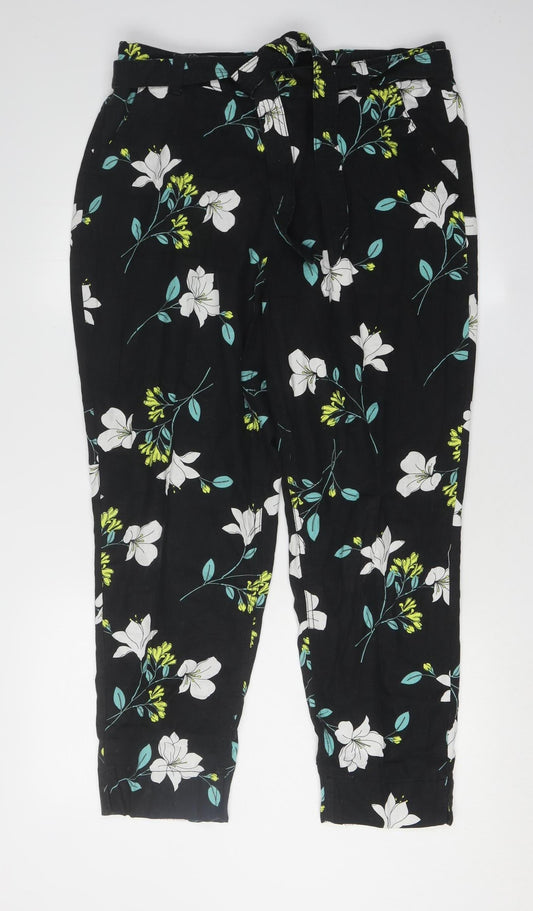 Bonmarché Women's Black Floral Capri Trousers Size 16