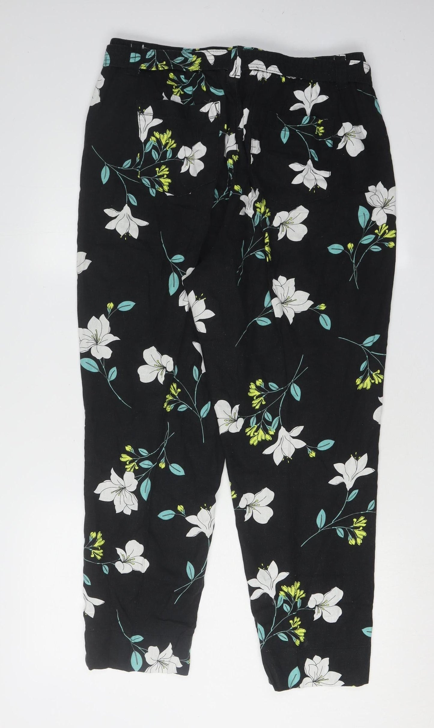 Bonmarché Women's Black Floral Capri Trousers Size 16