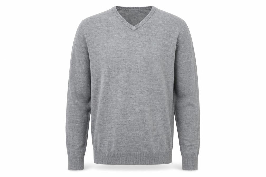 Thomas Nash Grey Men's V-Neck Pullover, Size M, Regular Fit