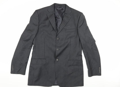 Additional front view of Jaeger Men's Grey Striped Blazer 42L Jacket
