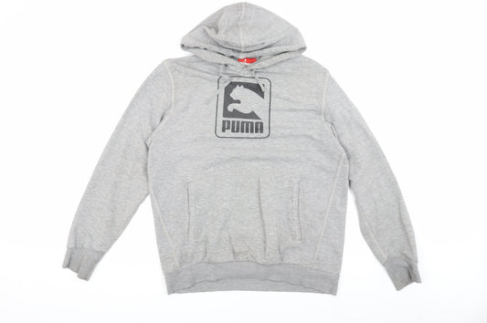 Puma Men's Grey S Pullover Hoodie, Logo, Sports, Hooded, Pockets