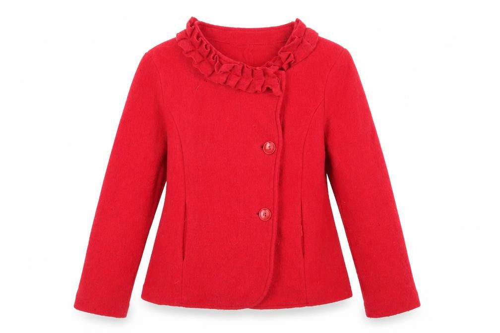 Klass Women's Red Wool Jacket - Medium, Collared Style