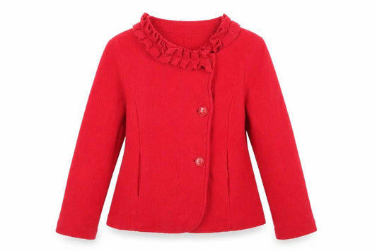 Klass Women's Red Wool Jacket - Medium, Collared Style
