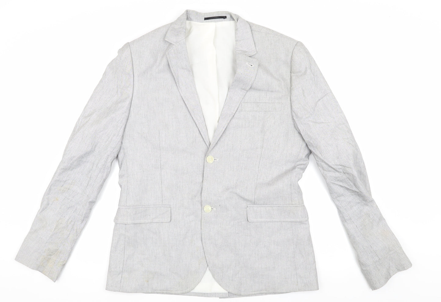 Topman Men's Grey Cotton Blazer, Size 40, Regular Fit