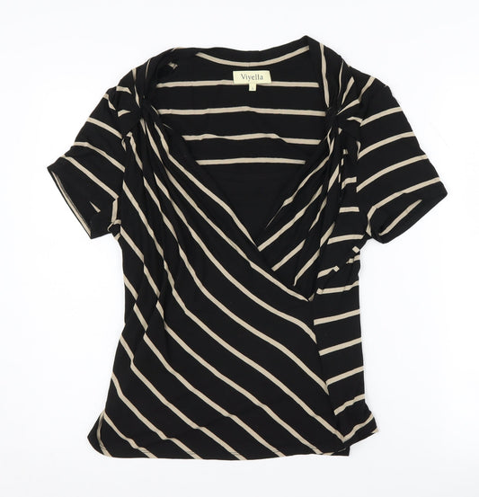 Viyella Women's Black Striped Wrap Top - Large