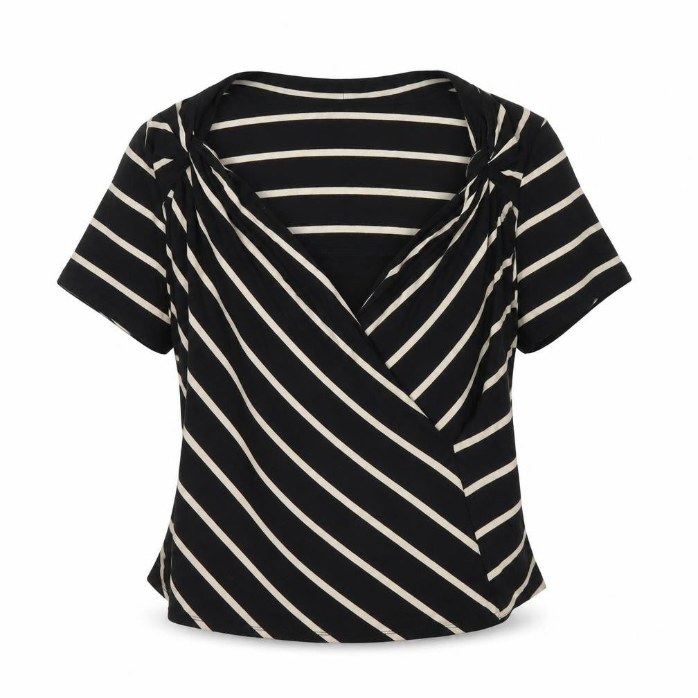 Viyella Women's Black Striped Wrap Top - Large