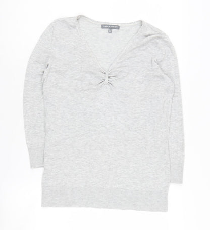 Laura Ashley Women's Grey V-Neck Jumper Size 12