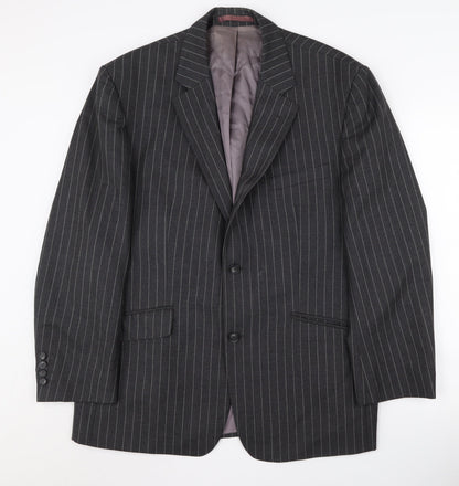 Additional front view of Jaeger Men's Grey Striped Slim Suit Jacket 44S