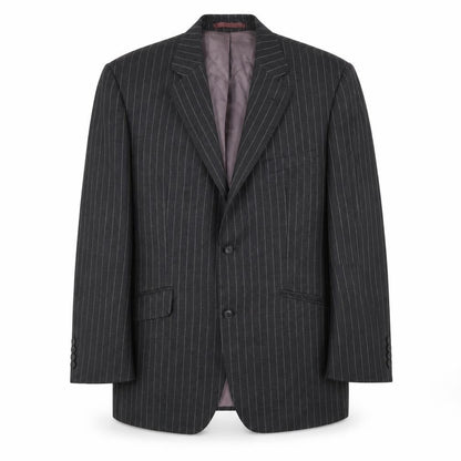 Front view of Jaeger Men's Grey Striped Slim Suit Jacket 44S