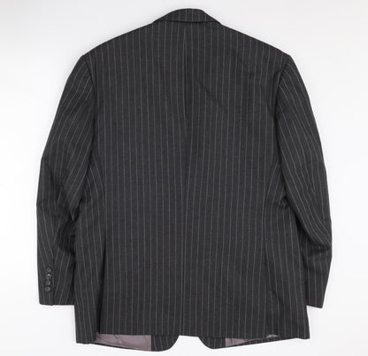 Back view of Jaeger Men's Grey Striped Slim Suit Jacket 44S