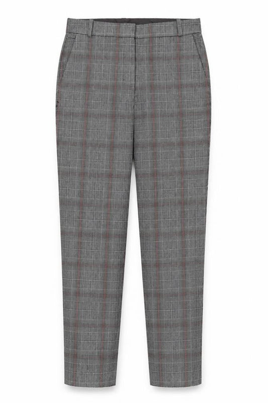 Massimo Dutti Women's Grey Plaid Regular Trousers