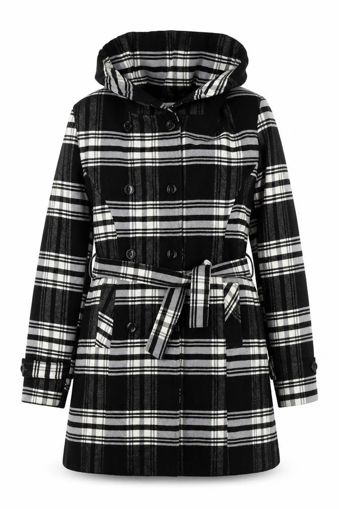 Young Collection Women's Black & White Plaid Coat, Size 8