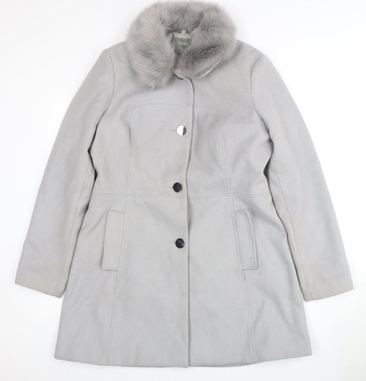 Oasis Women's Grey Fur Trim Mid-Length Coat L