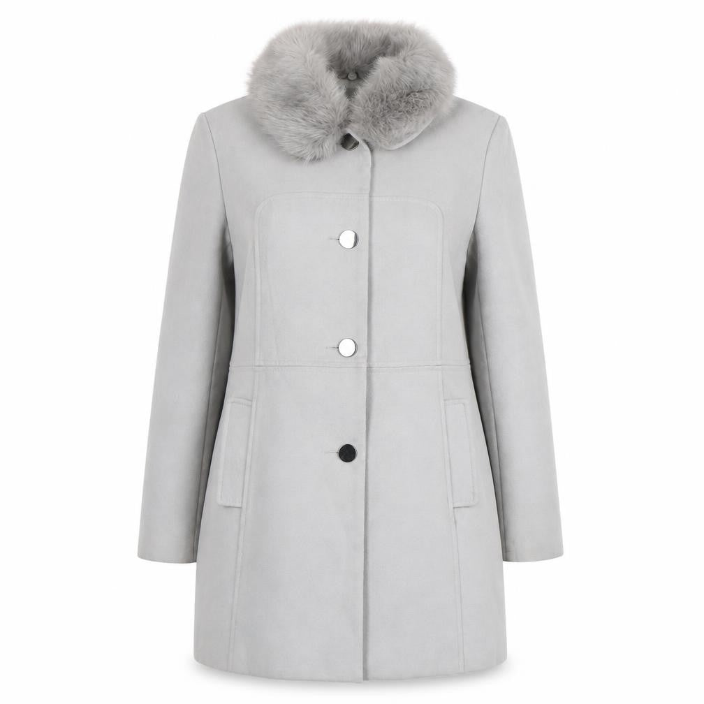 Oasis Women's Grey Fur Trim Mid-Length Coat L