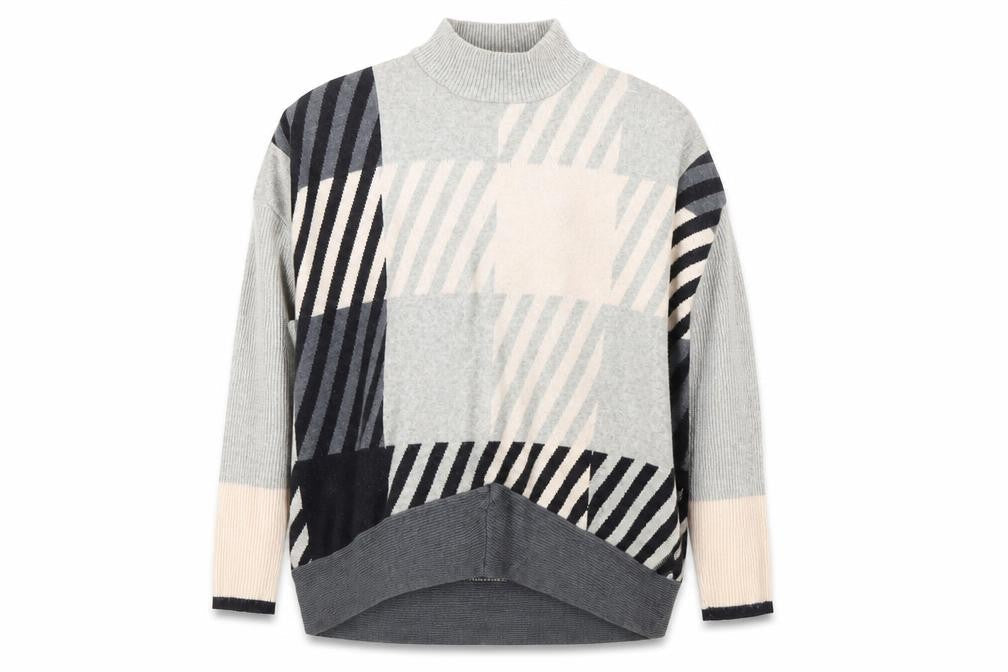 River Island Women Grey Mock Neck Geometric Jumper - M