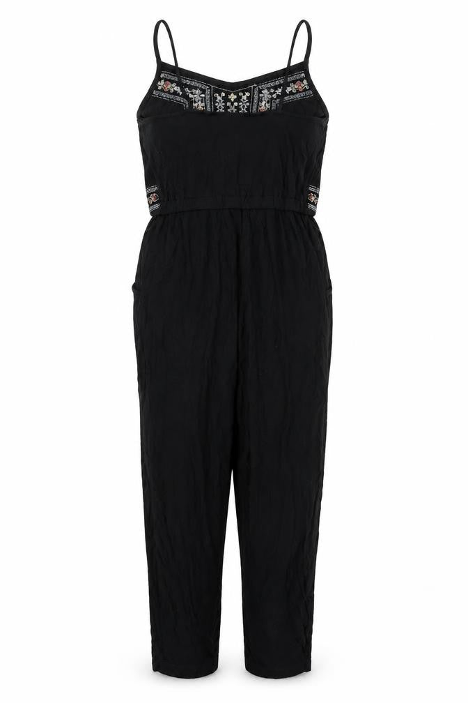 Topshop Women's Black Embroidered Jumpsuit Size 12