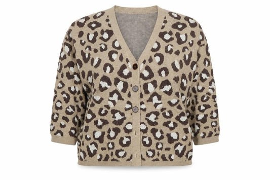 Damart Women's Brown Animal Print V-Neck Cardigan XL