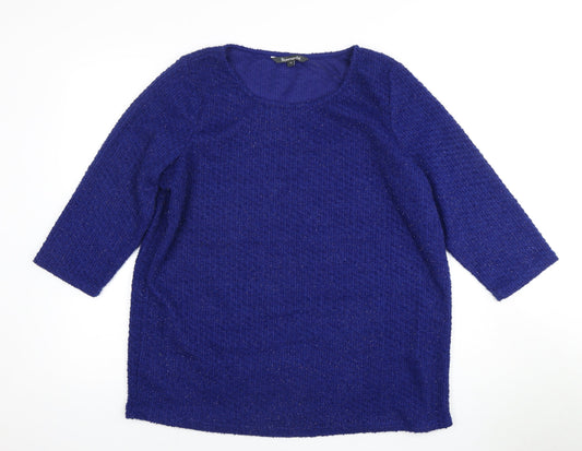 Bonmarche Women's Blue 3/4 Sleeve Knit Pullover Jumper