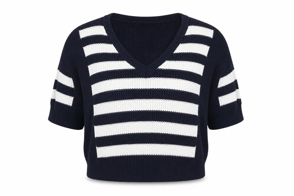 River Island Women's Blue V-Neck Striped Pullover Jumper