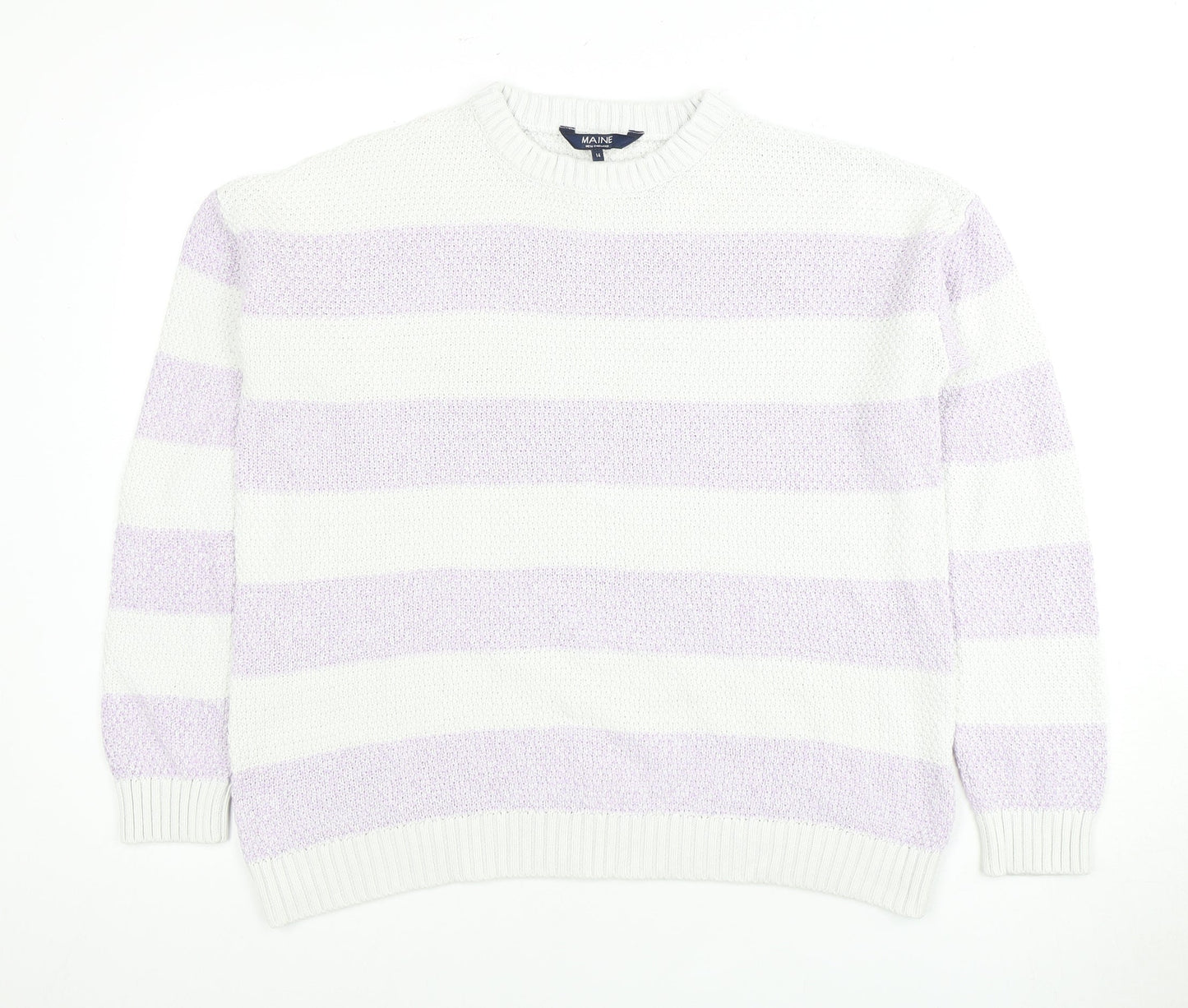 Maine Women's White Striped Pullover Jumper Size 14