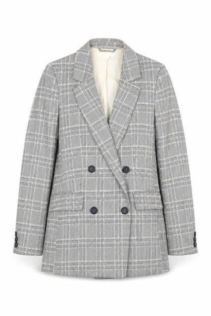H&M Women's Grey Plaid Double-Breasted Blazer - Size 8