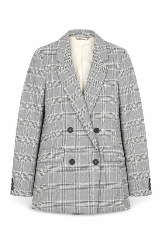 H&M Women's Grey Plaid Double-Breasted Blazer - Size 8