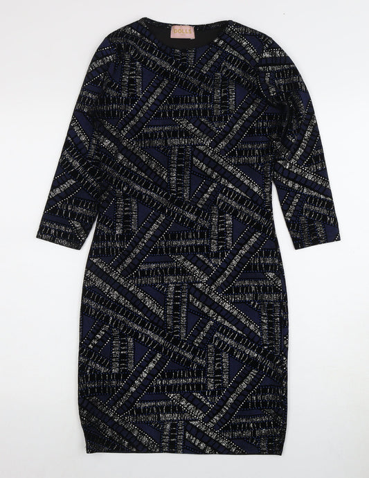 DOLLS Paris Women's Black Blue Bodycon Dress Size 10