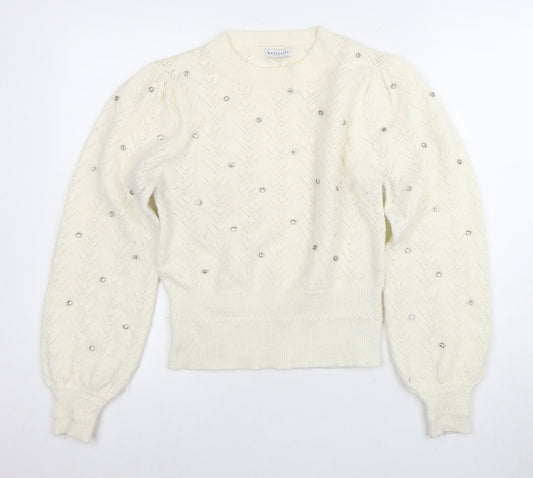 Warehouse Ivory Jewel Accent Women's Small Jumper
