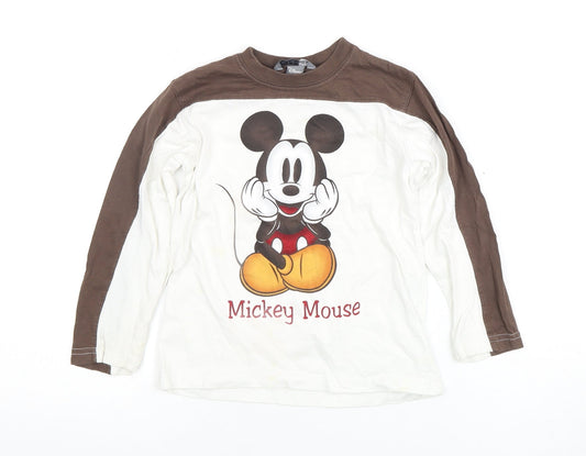 Disney Mickey Mouse Boys T-Shirt Long Sleeve Size 10 Brown/White
