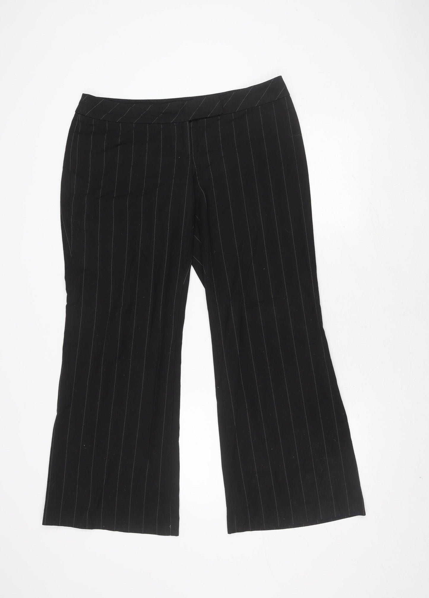 Oasis Women Black Stripe Trousers Size 16