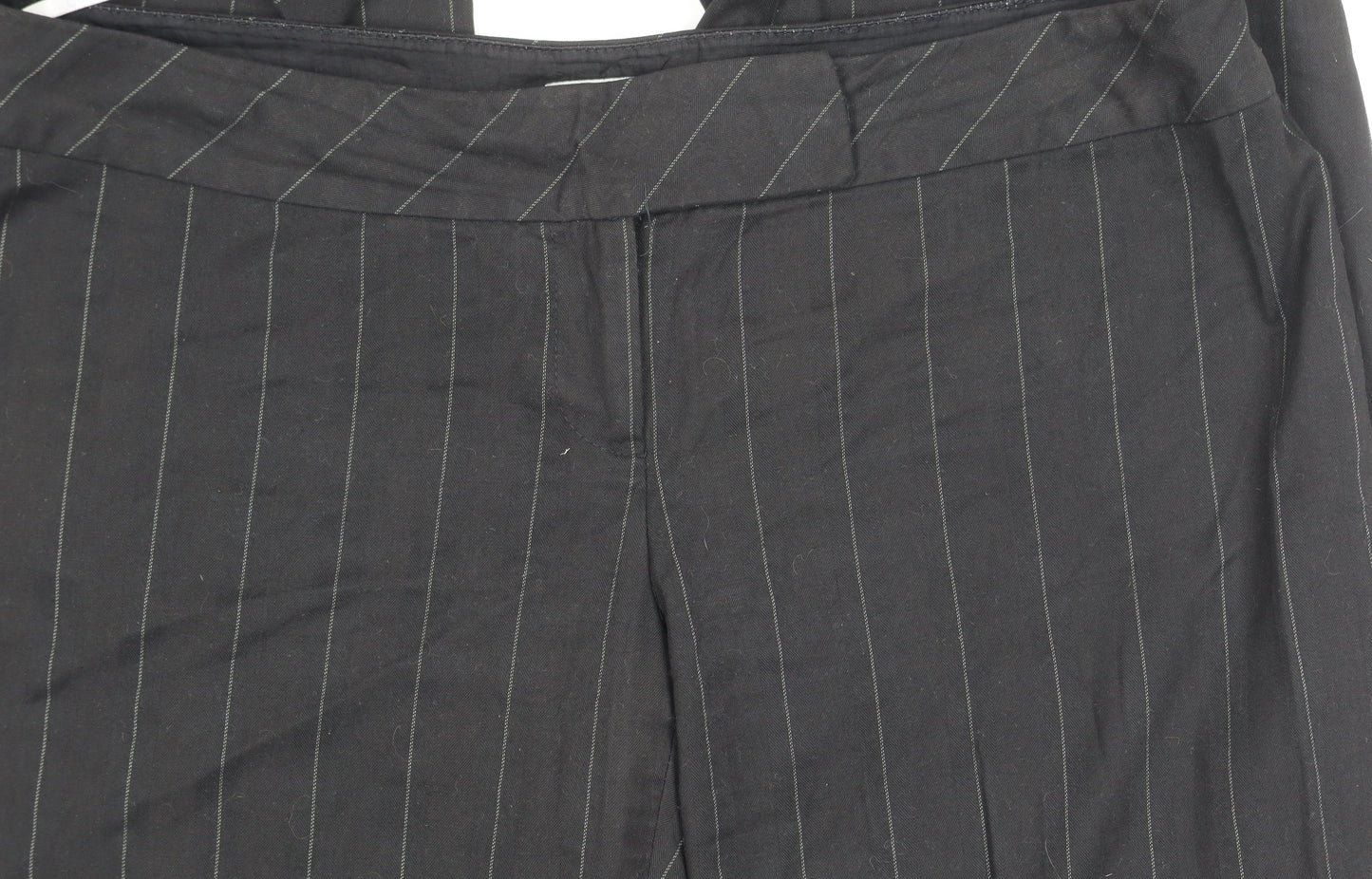 Oasis Women Black Stripe Trousers Size 16