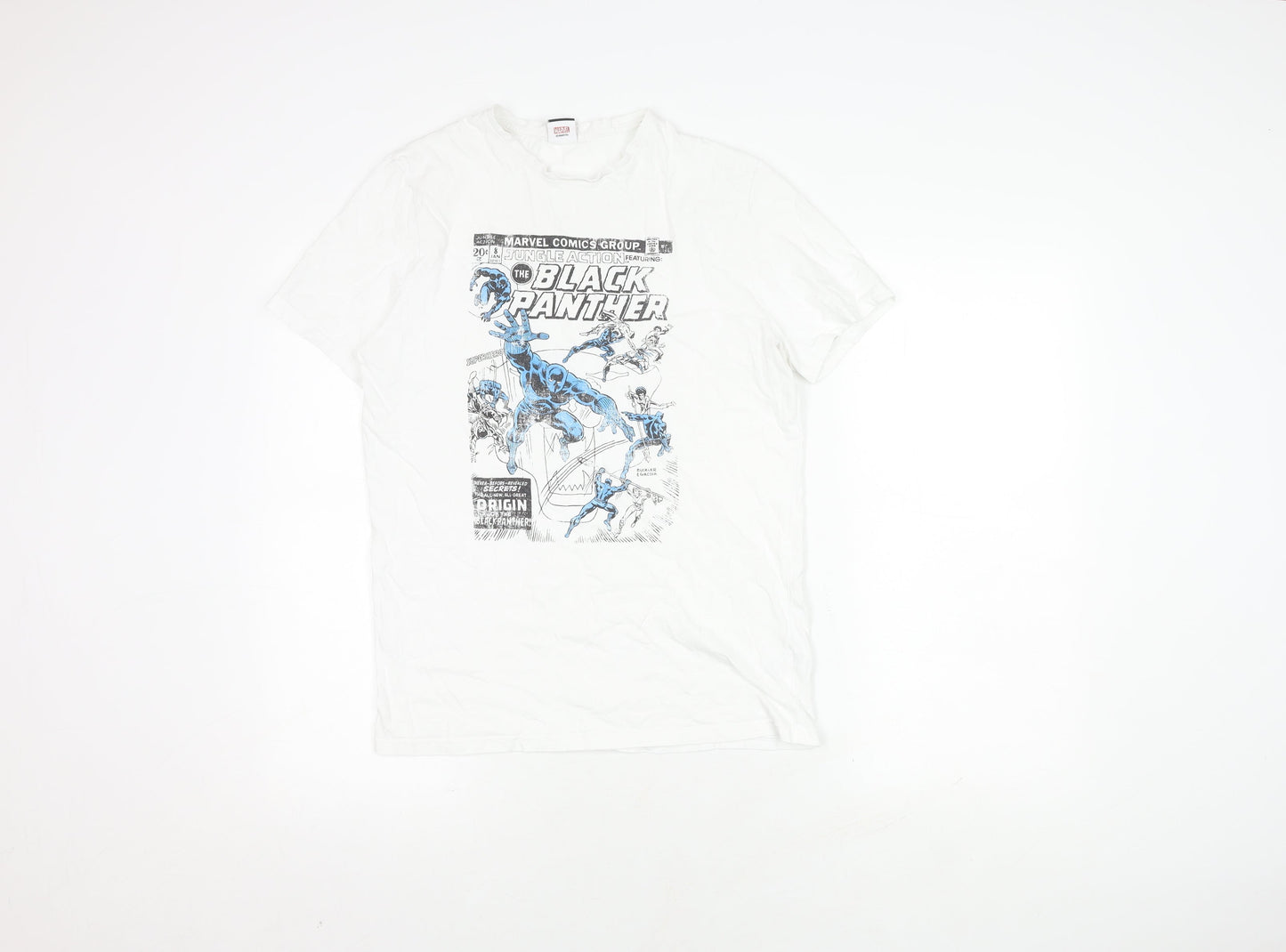 George Men's White Black Panther Comic T-Shirt S