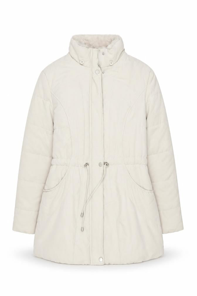 BHS Women's White Puffer Jacket with Fur Trim Size 14