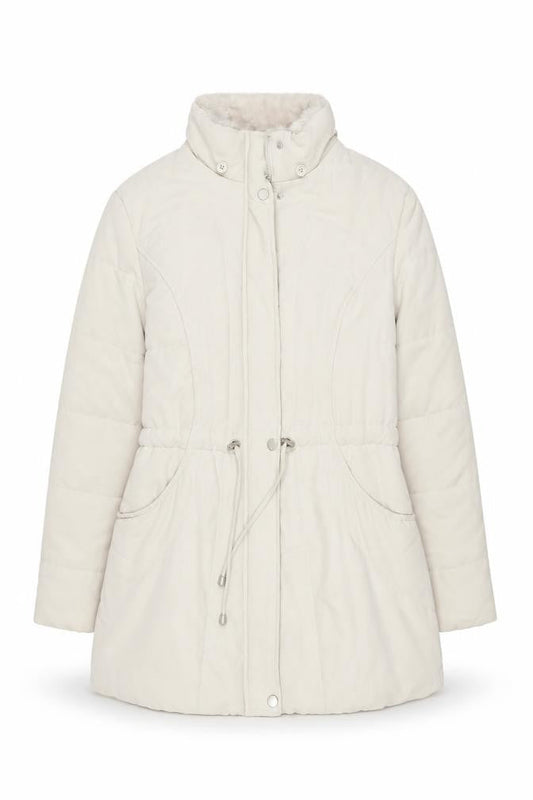 BHS Women's White Puffer Jacket with Fur Trim Size 14