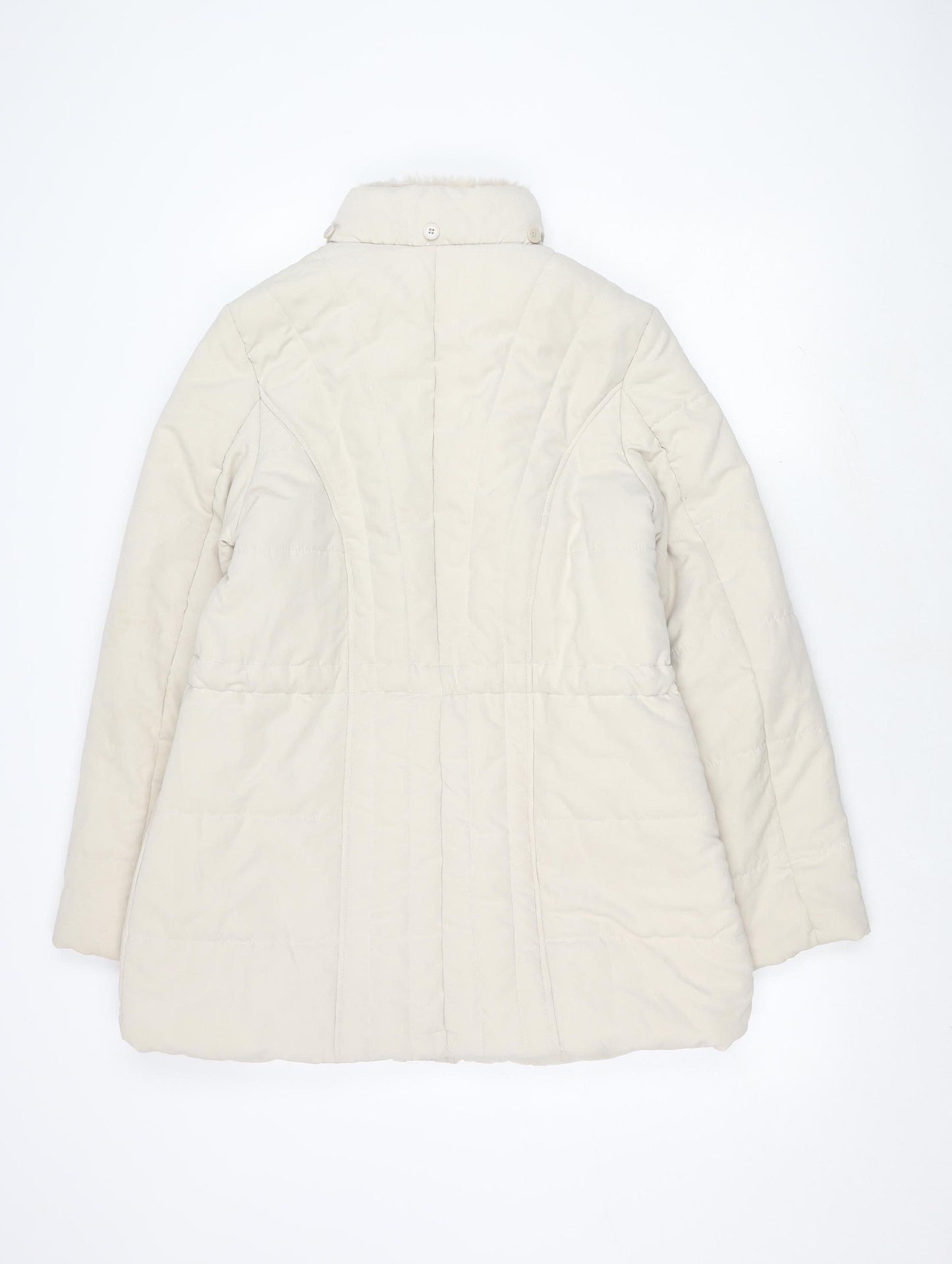 BHS Women's White Puffer Jacket with Fur Trim Size 14