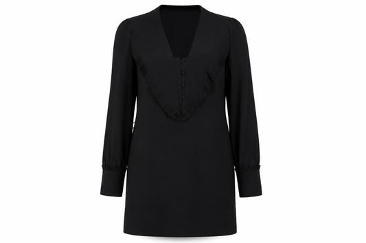 Reiss Women's Black V-Neck Long Sleeve Dress