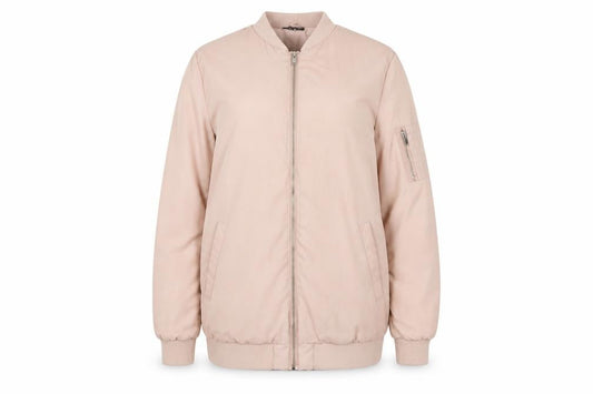 Front view of Miss Selfridge Women's Beige Bomber Jacket, size 12