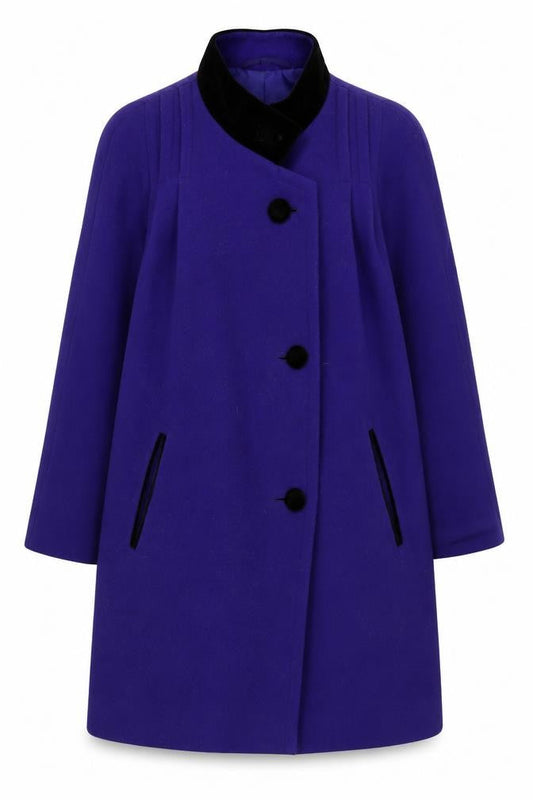 Front view of C&A Women's Purple Wool Mid-Length Coat, size 12