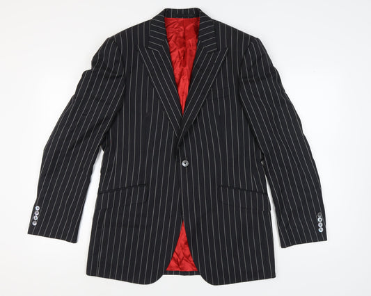 Marks and Spencer Men's Black Striped Wool Blazer Size 40L