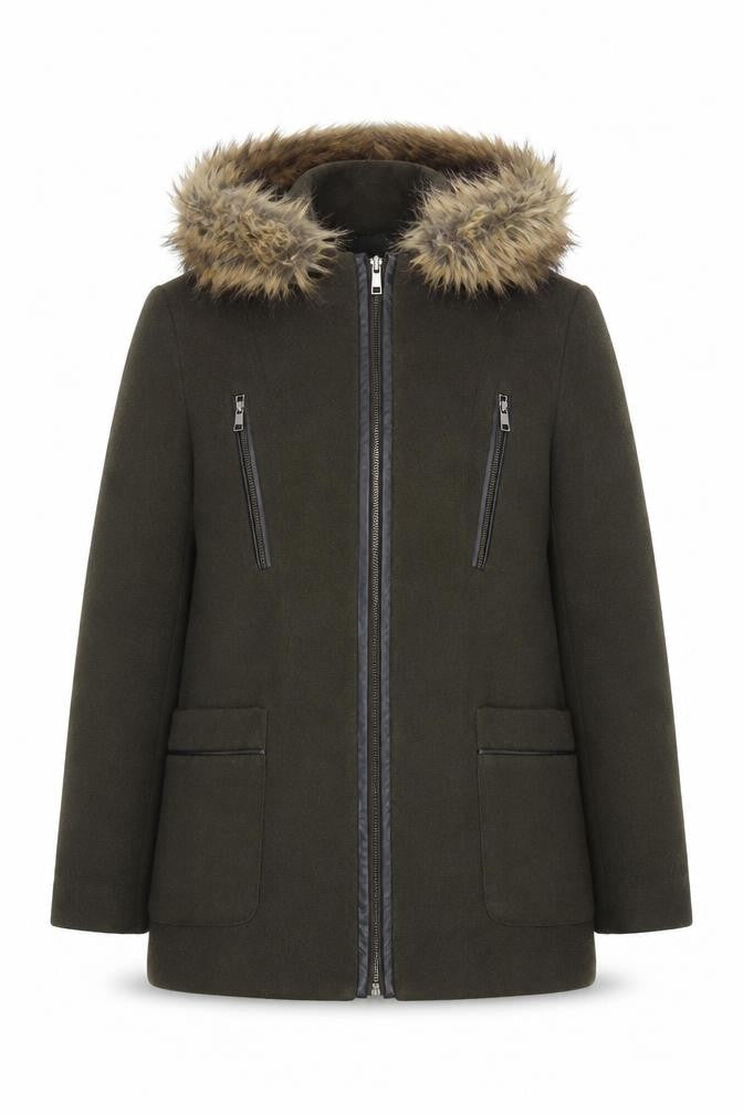 New Look Women's Green Parka Coat with Fur Hood