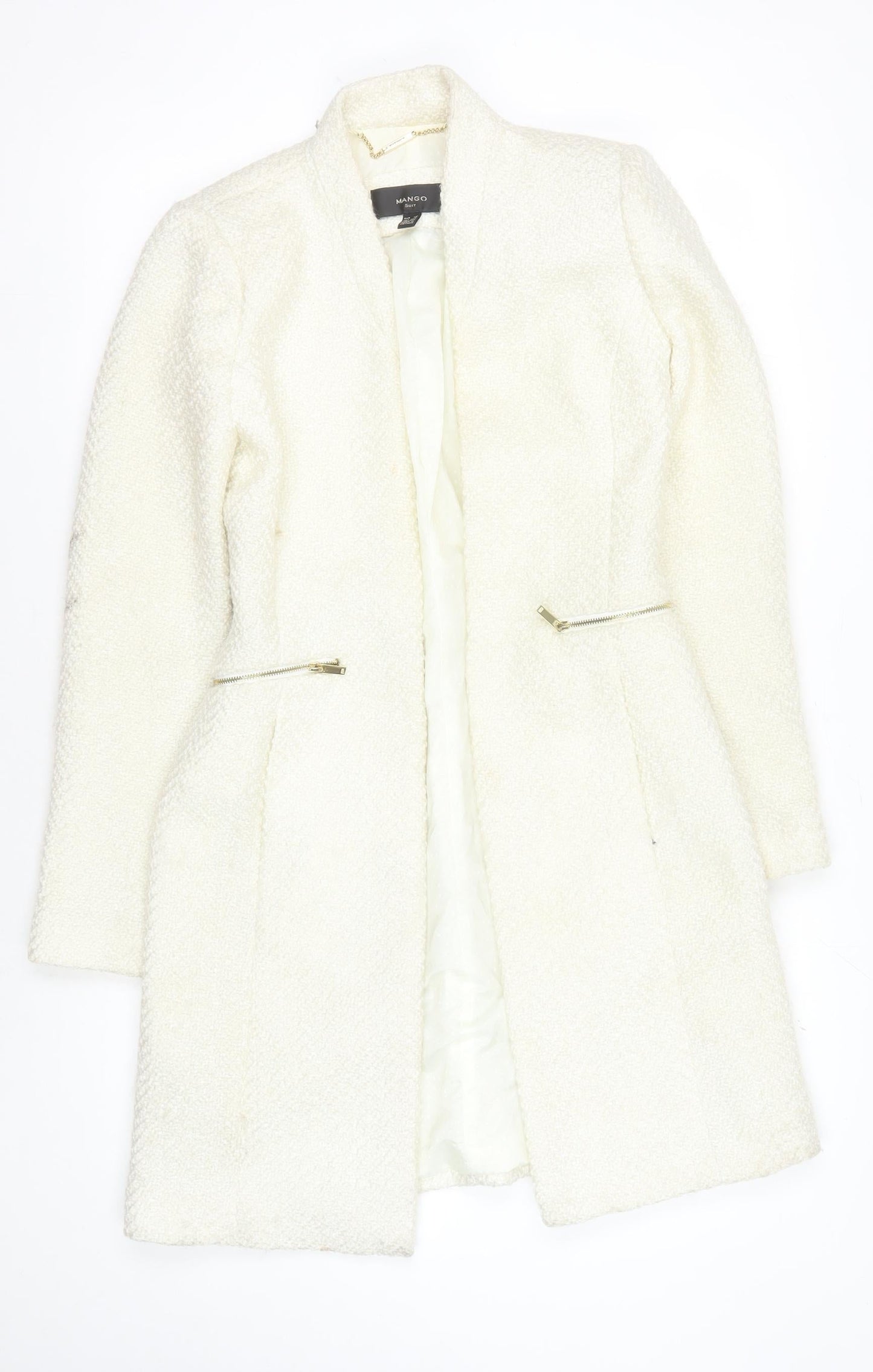 Mango Women's Ivory Jacket XS with Zipped Pockets