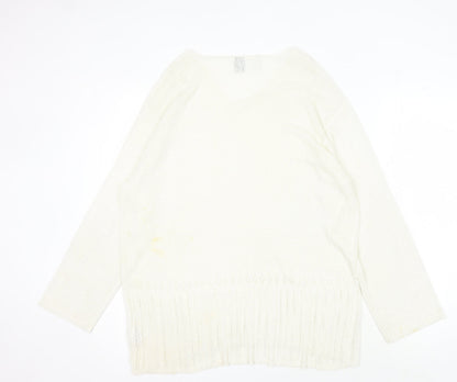 DKNY Women's Ivory V-Neck Pullover Jumper L