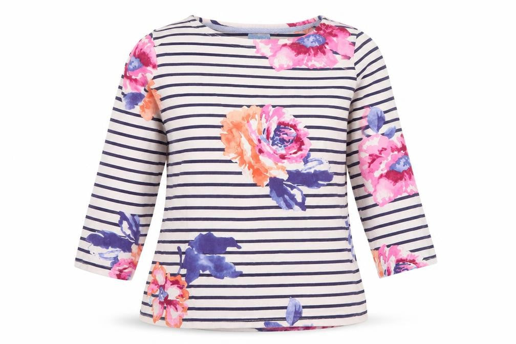 Joules Women's Multicoloured Cotton 3/4 Sleeve Top
