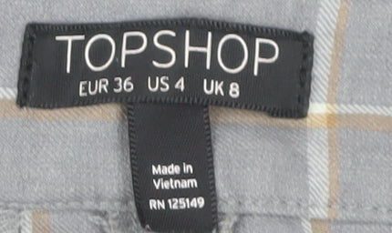 Topshop Women's Grey Check Pleated Trousers Size 8