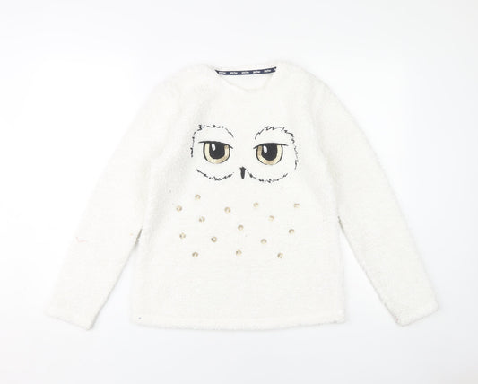 Harry Potter Girls White Bouclé Owl Top 13-14 Years