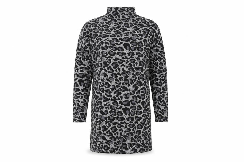 Oasis Women's Grey Animal Print High Neck Shift Dress M