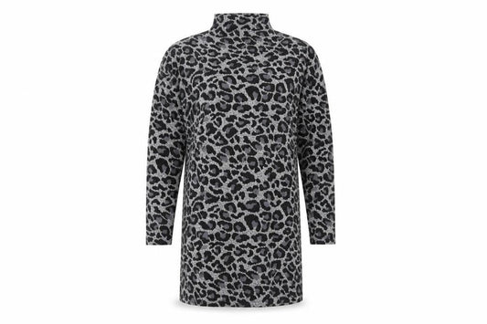 Oasis Women's Grey Animal Print High Neck Shift Dress M