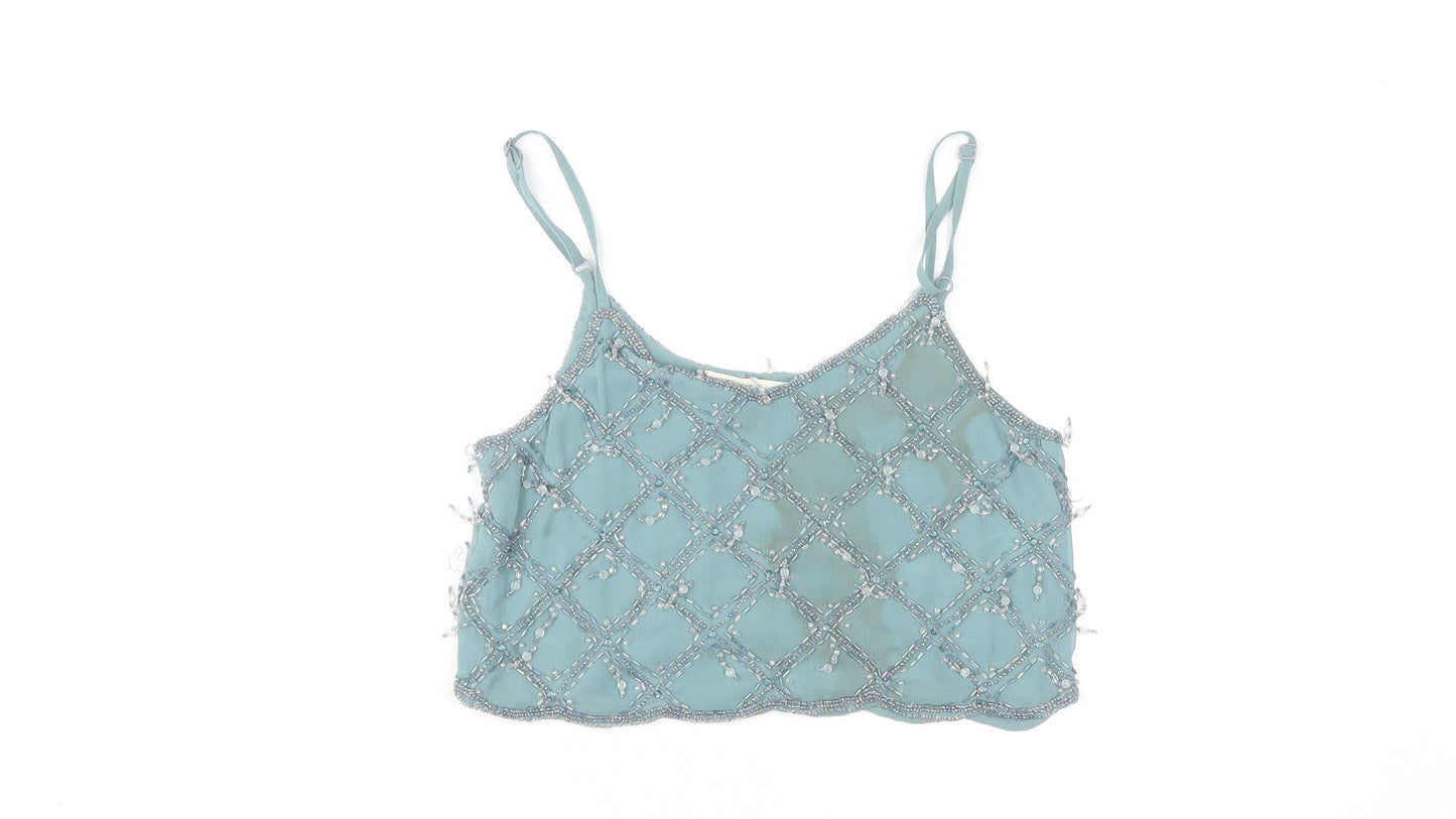 Miss Selfridge Womens Blue Beaded Camisole Top UK 6