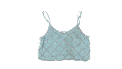 Additional front view of Miss Selfridge women’s blue beaded camisole top uk 6
