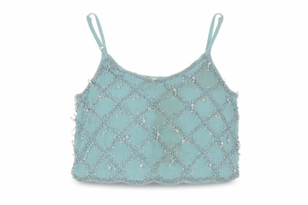 Miss Selfridge Womens Blue Beaded Camisole Top UK 6